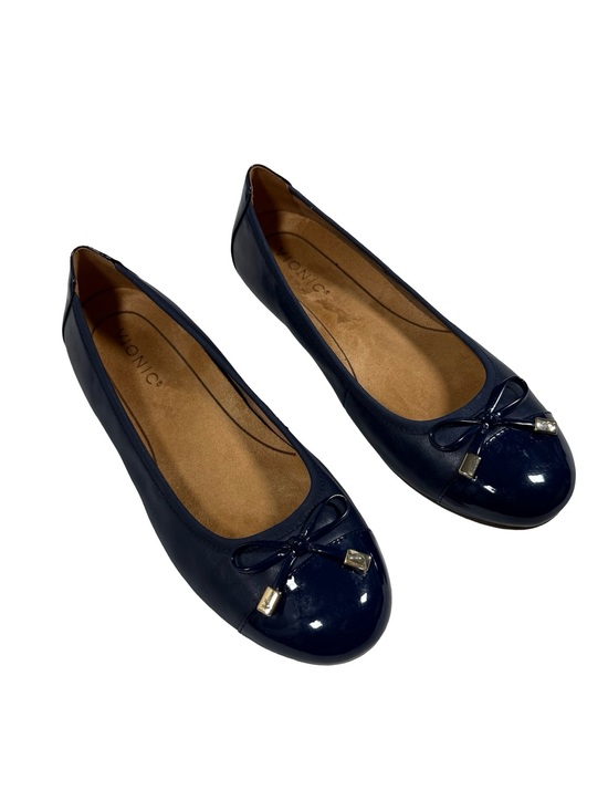 Vionic Shoes - Vionic Minna Ballet Flats Navy Leather Patent Cap Toe Comfort Shoes Womens 7.5